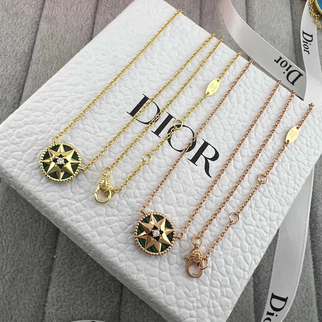 Dior Rose des Vents Gold Multicolor Chain Circular Star Pendant Necklace 4