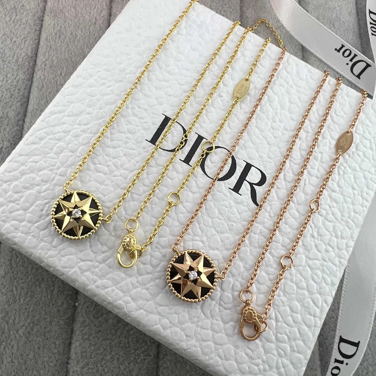 Dior Rose des Vents Gold Multicolor Chain Circular Star Pendant Necklace 5