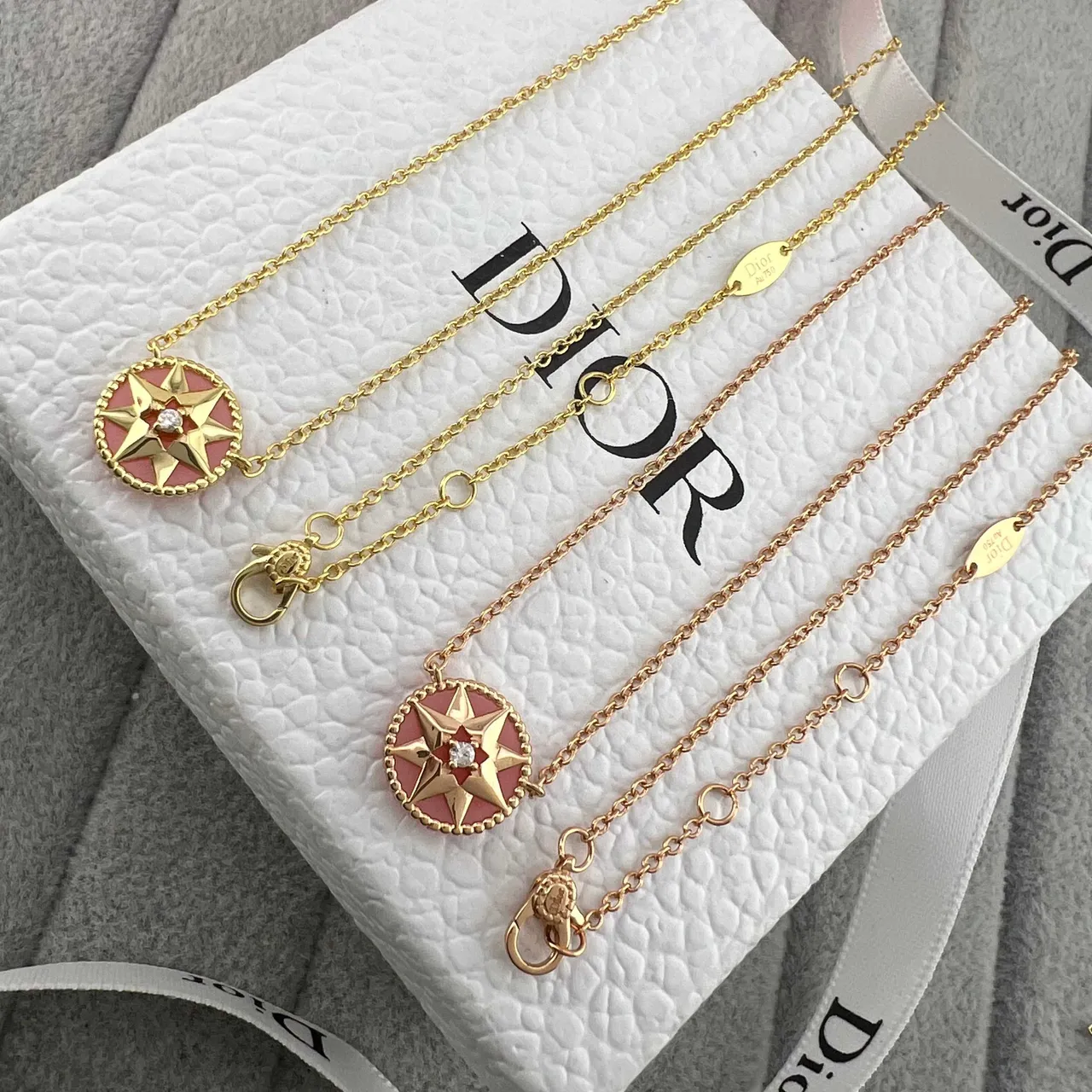 Dior Rose des Vents Gold Multicolor Chain Circular Star Pendant Necklace 6