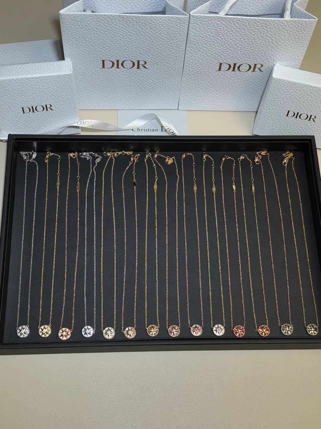 Dior Rose des Vents Gold Multicolor Delicate Chain Starburst Compass Pendant Necklace 1