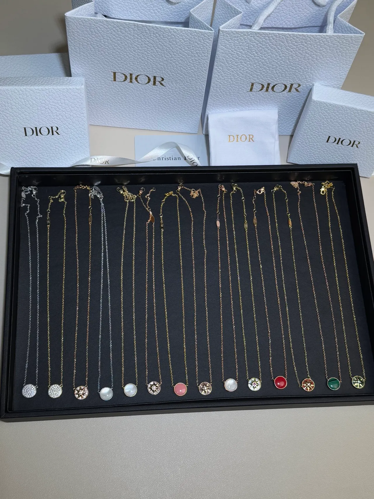 Dior Rose des Vents Gold Multicolor Delicate Chain Starburst Compass Pendant Necklace 5