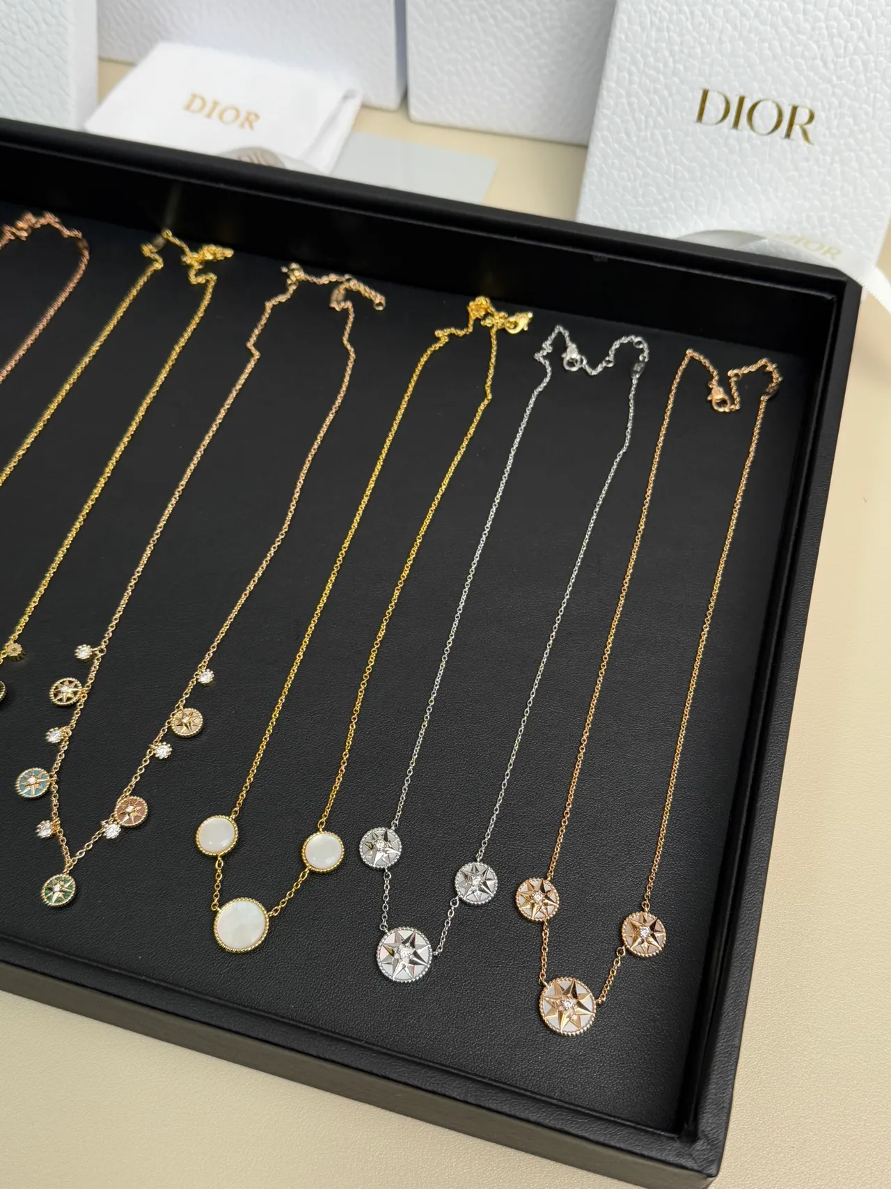 Dior Rose des Vents Gold Silver Fine Chain Compass-Star Pendants Necklace 2