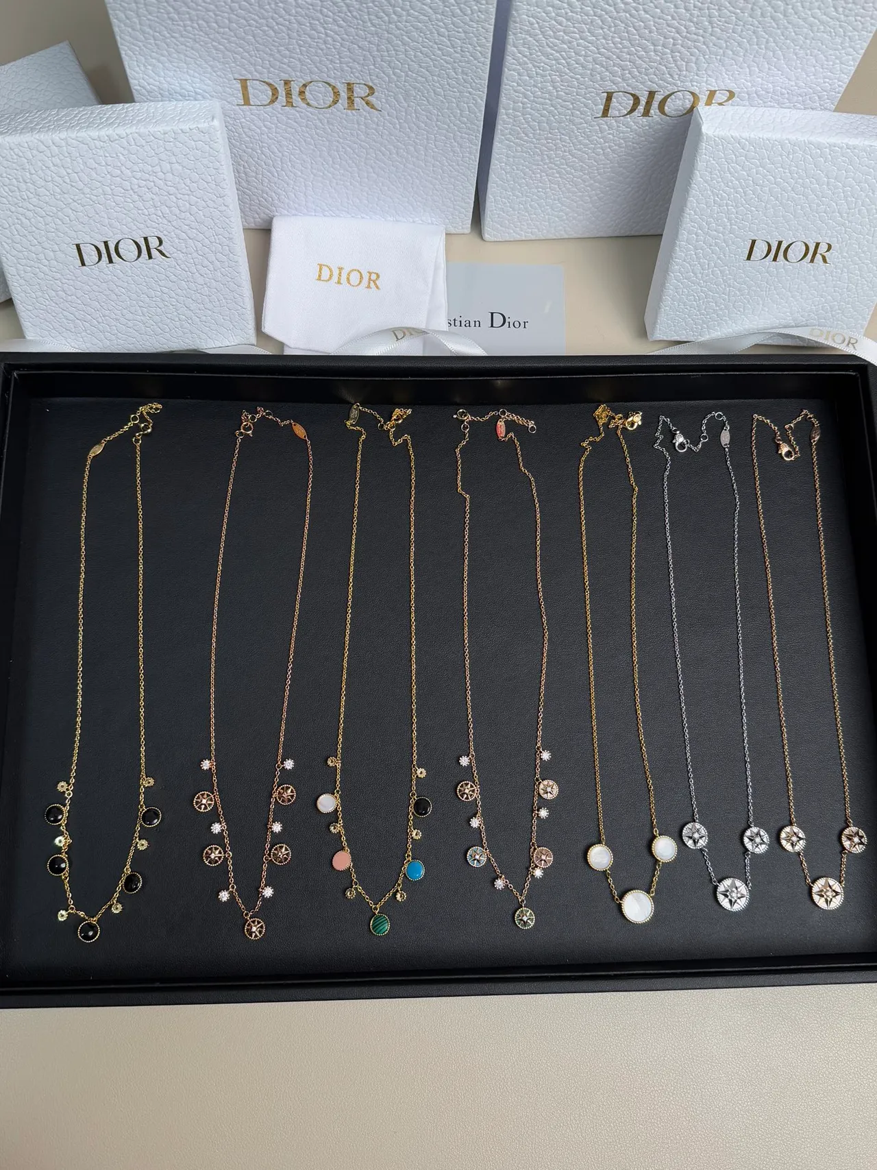 Dior Rose des Vents Gold Silver Fine Chain Compass-Star Pendants Necklace 4