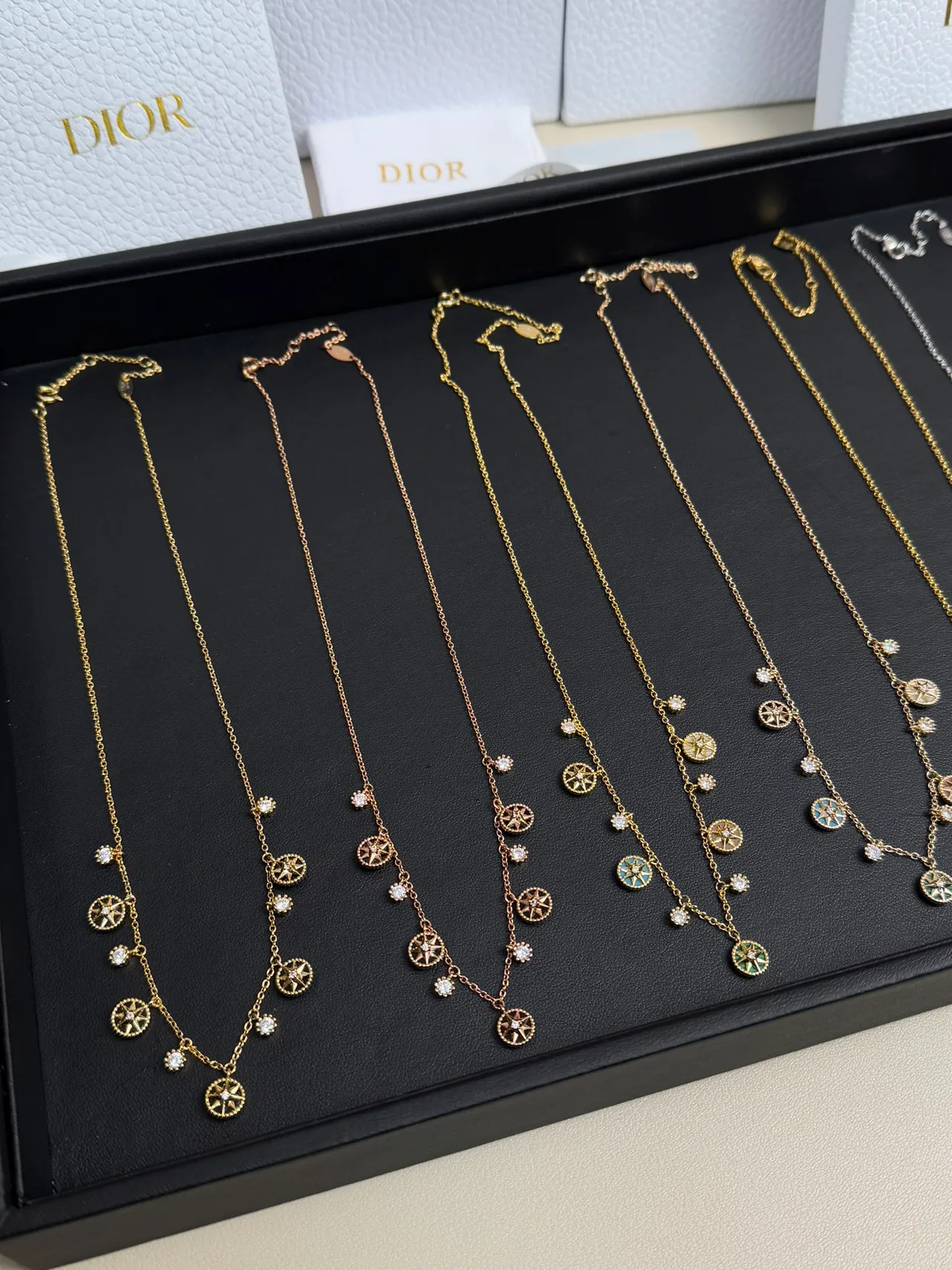 Dior Rose des Vents Gold Silver Fine Chain Compass-Star Pendants Necklace 5