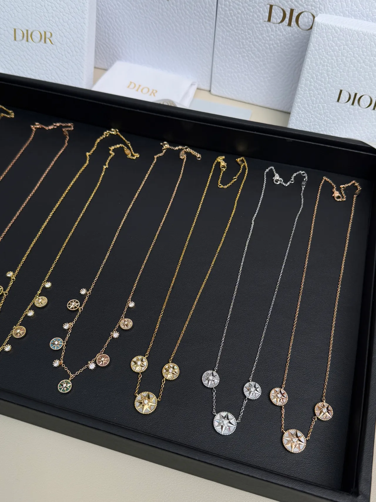 Dior Rose des Vents Gold Silver Fine Chain Compass-Star Pendants Necklace 6
