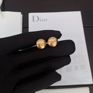Dior Round Gold-Tone Engraved Logo Stud Earrings