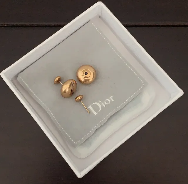 Dior Round Gold-Tone Engraved Logo Stud Earrings 2