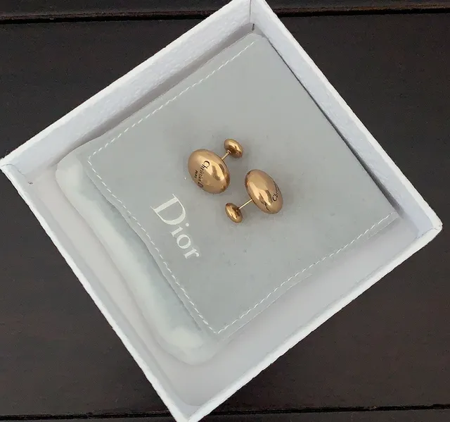 Dior Round Gold-Tone Engraved Logo Stud Earrings 3