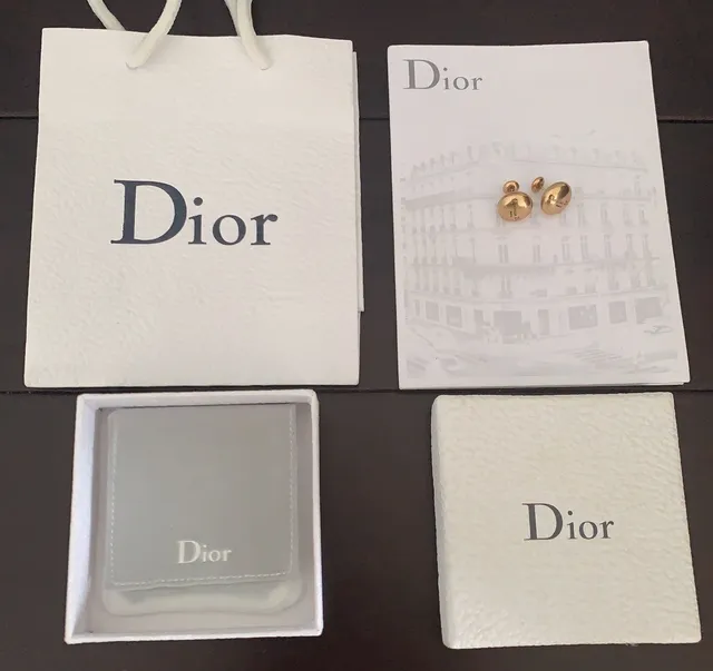 Dior Round Gold-Tone Engraved Logo Stud Earrings 4