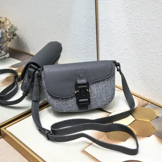 Dior Saddle Gray Black Monogram Canvas Pebbled Leather Flap Saddle Bag