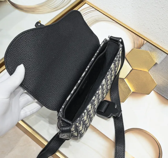 Dior Saddle Gray Black Monogram Canvas Pebbled Leather Flap Saddle Bag 3