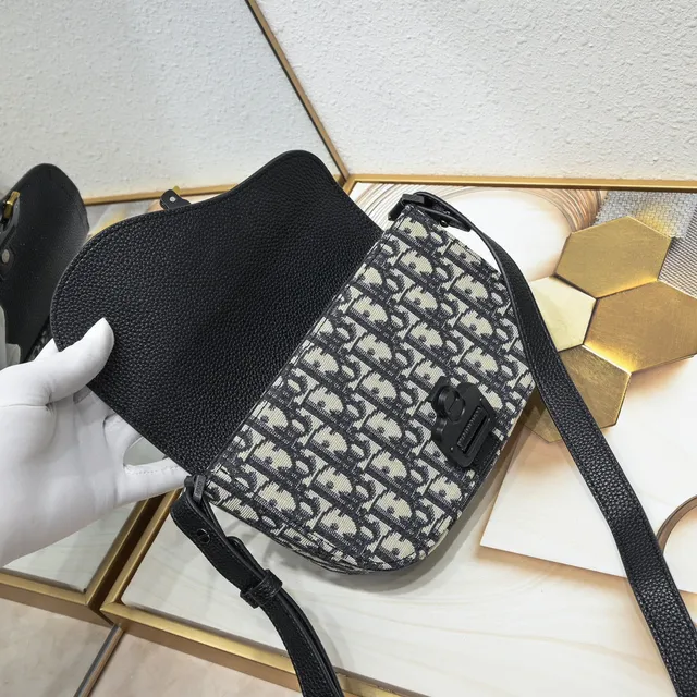 Dior Saddle Gray Black Monogram Canvas Pebbled Leather Flap Saddle Bag 4
