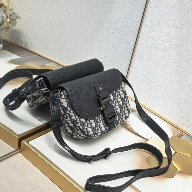 Dior Saddle Gray Black Monogram Canvas Pebbled Leather Flap Saddle Bag 9