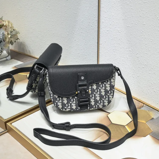 Dior Saddle Gray Black Monogram Canvas Pebbled Leather Flap Saddle Bag 10