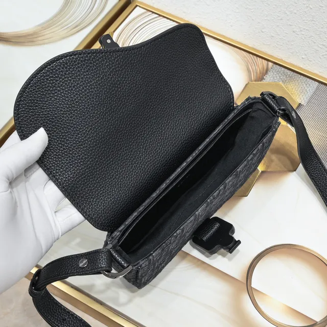 Dior Saddle Gray Black Monogram Canvas Pebbled Leather Flap Saddle Bag 12