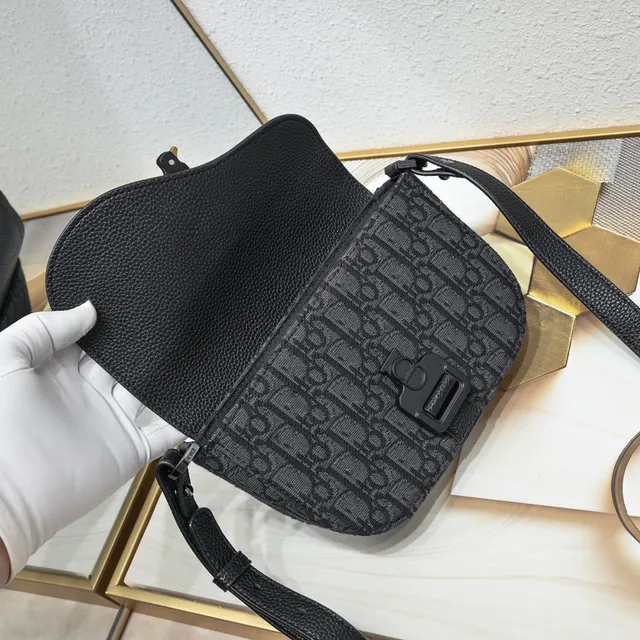 Dior Saddle Gray Black Monogram Canvas Pebbled Leather Flap Saddle Bag 13