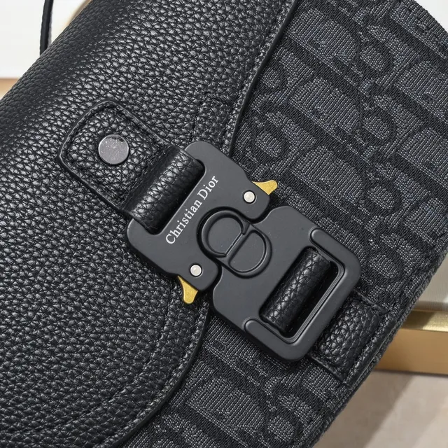 Dior Saddle Gray Black Monogram Canvas Pebbled Leather Flap Saddle Bag 16
