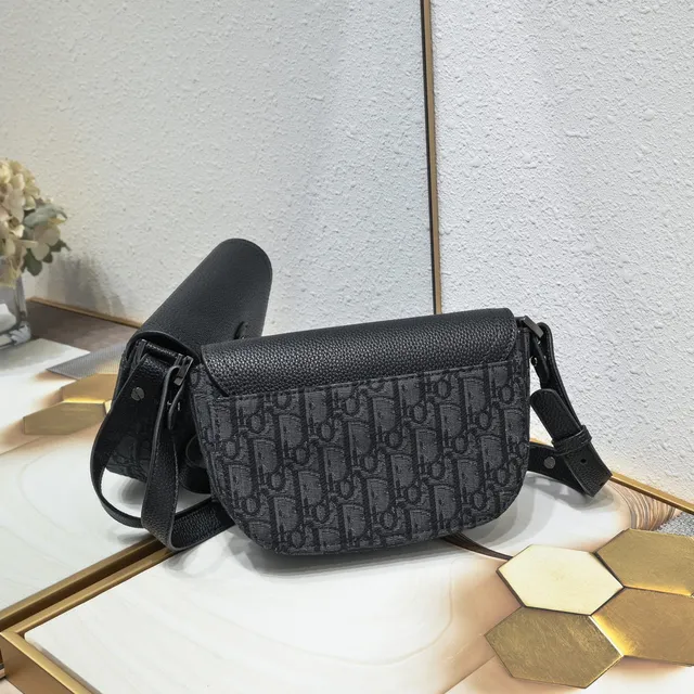 Dior Saddle Gray Black Monogram Canvas Pebbled Leather Flap Saddle Bag 17