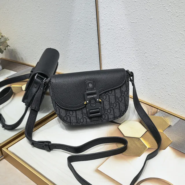 Dior Saddle Gray Black Monogram Canvas Pebbled Leather Flap Saddle Bag 19