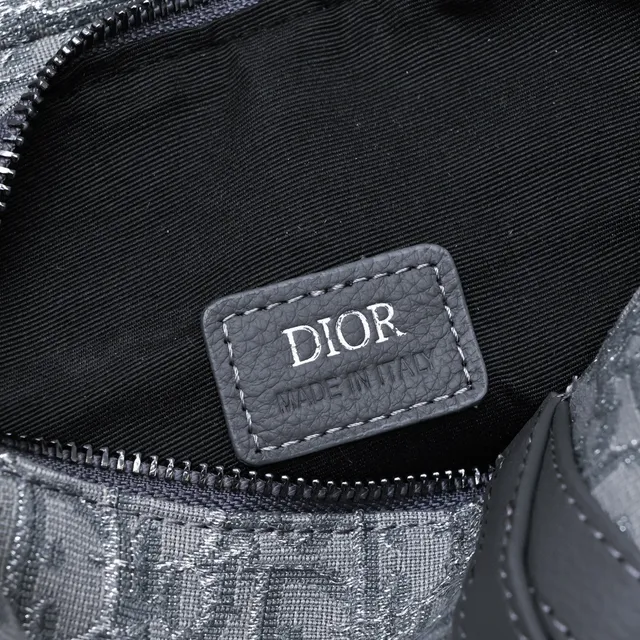Dior Saddle Gray Black Monogram Canvas Pebbled Leather Flap Saddle Bag 20
