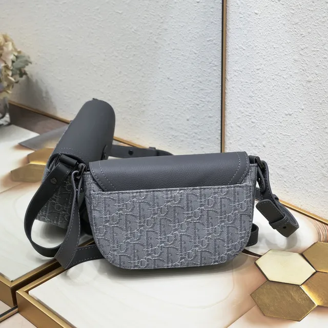 Dior Saddle Gray Black Monogram Canvas Pebbled Leather Flap Saddle Bag 21