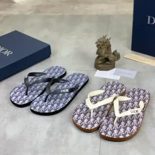 Dior Slide ग्रे ब्लैक मॉनोग्राम सोल थॉन्ग स्ट्रैप स्लिपर्स