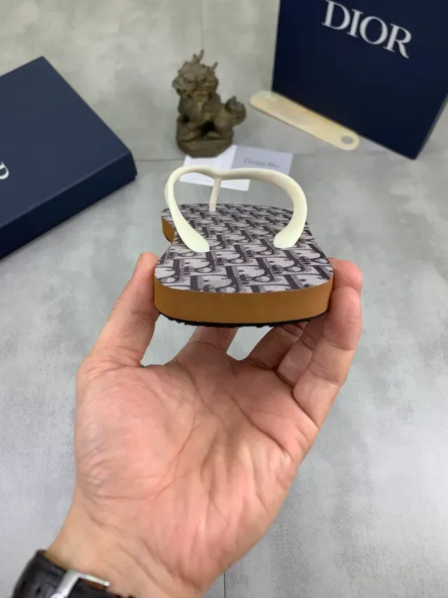Dior Slide Gray Black Monogrammed Sole Thong Strap Slippers 2
