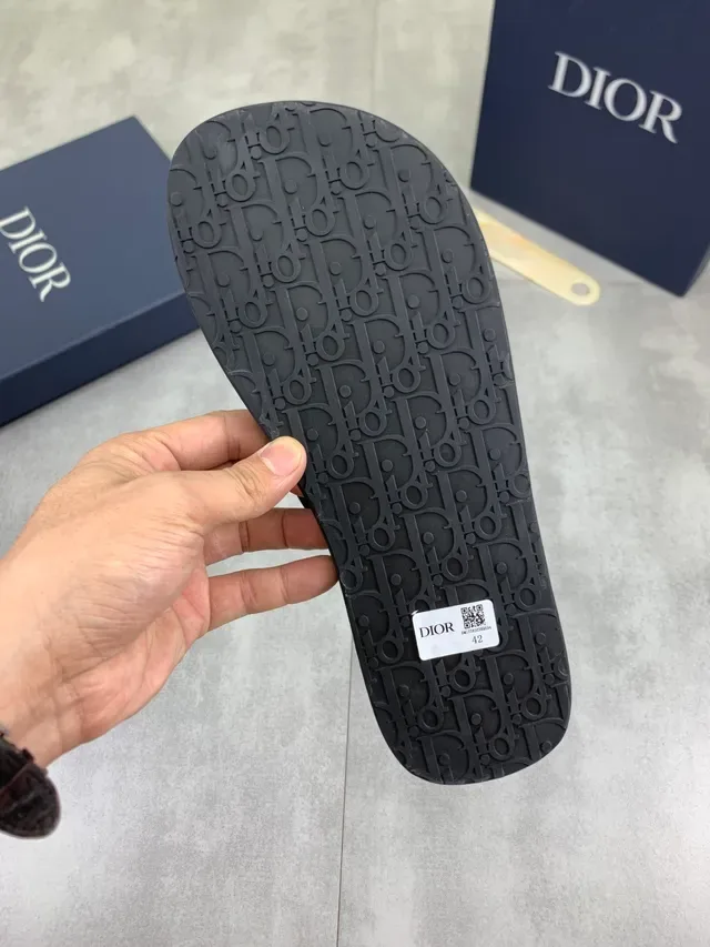 Dior Slide Gray Black Monogrammed Sole Thong Strap Slippers 5