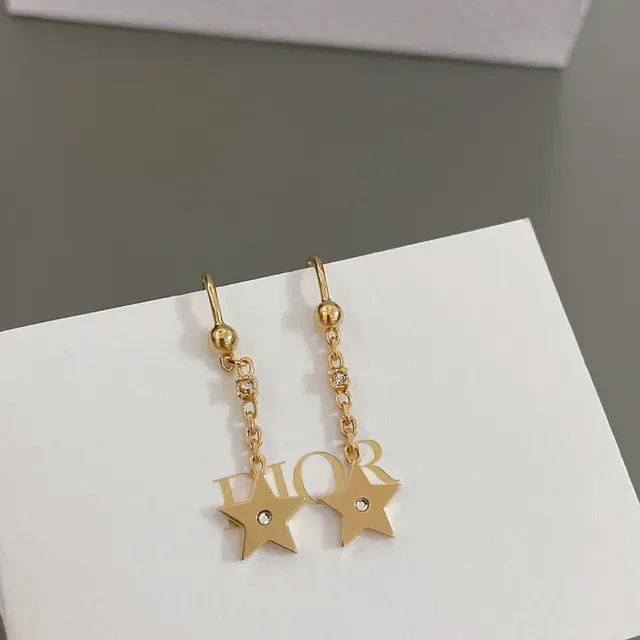 Dior Star-Shaped Crystal-Accented Gold-Tone Dangling Earrings 2