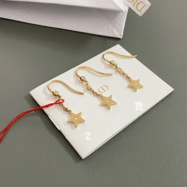 Dior Star-Shaped Crystal-Accented Gold-Tone Dangling Earrings 6