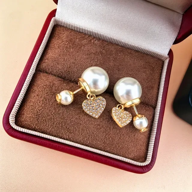 Dior Tribales Gold-Tone Pearl and Crystal Heart Earrings 3