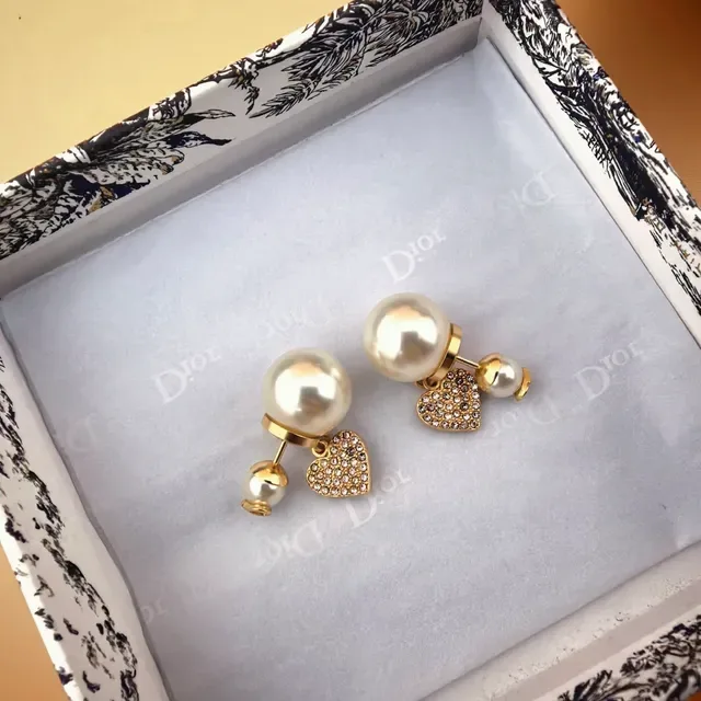 Dior Tribales Gold-Tone Pearl and Crystal Heart Earrings 4