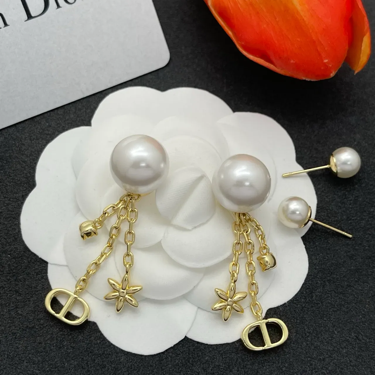 Dior Tribales Pearl and Gold-Tone D-Logo Triple-Drop Earrings 3