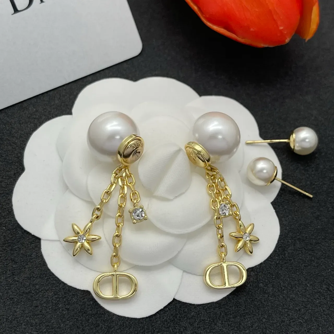 Dior Tribales Pearl and Gold-Tone D-Logo Triple-Drop Earrings 5