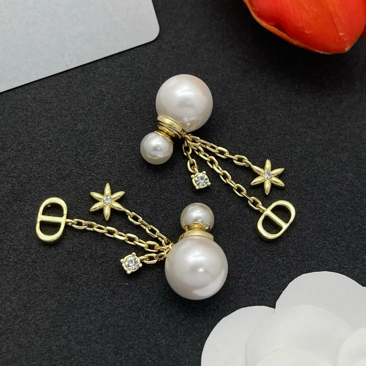 Dior Tribales Pearl and Gold-Tone D-Logo Triple-Drop Earrings 6