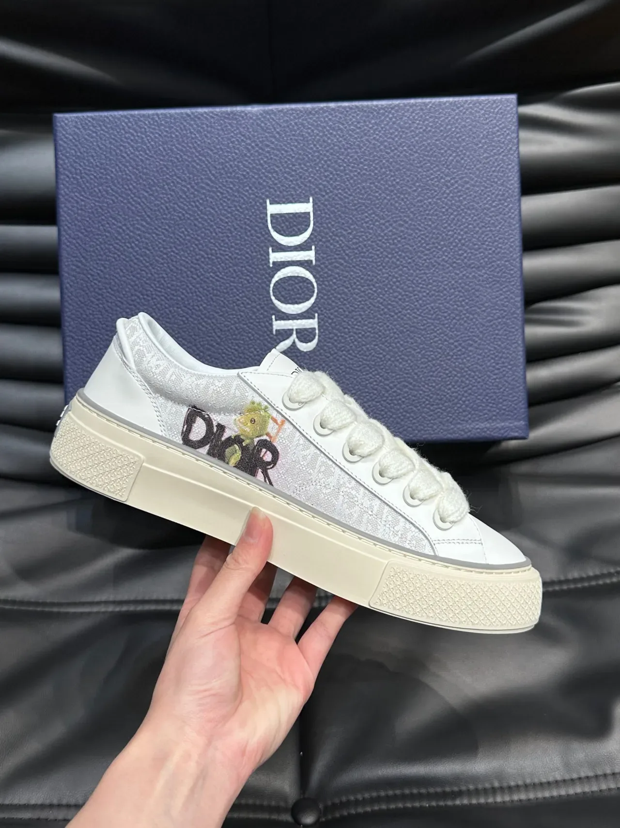 Dior White Beige Low-Top Smooth Leather Lifestyle Sneakers 4