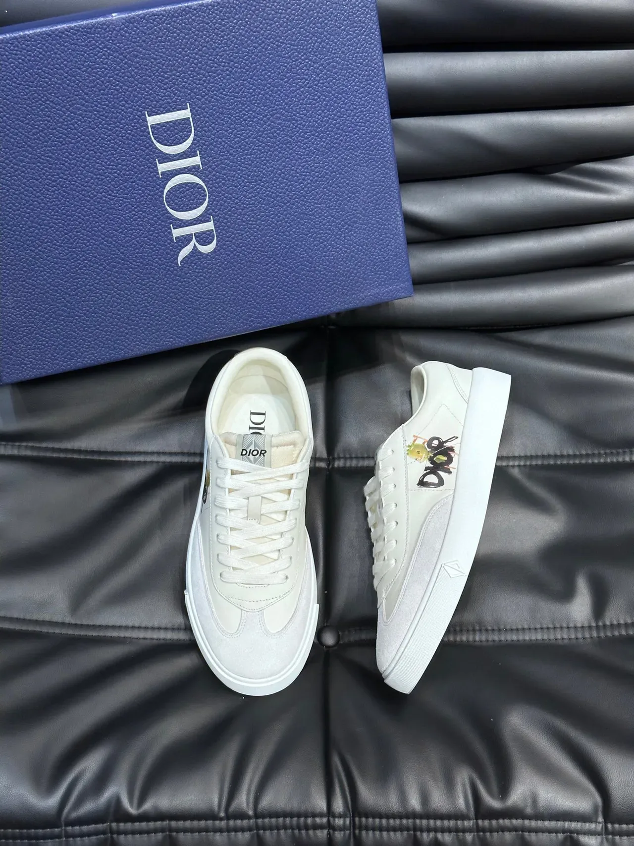 Dior White Beige Low-Top Two-Tone Lifestyle Sneakers 3