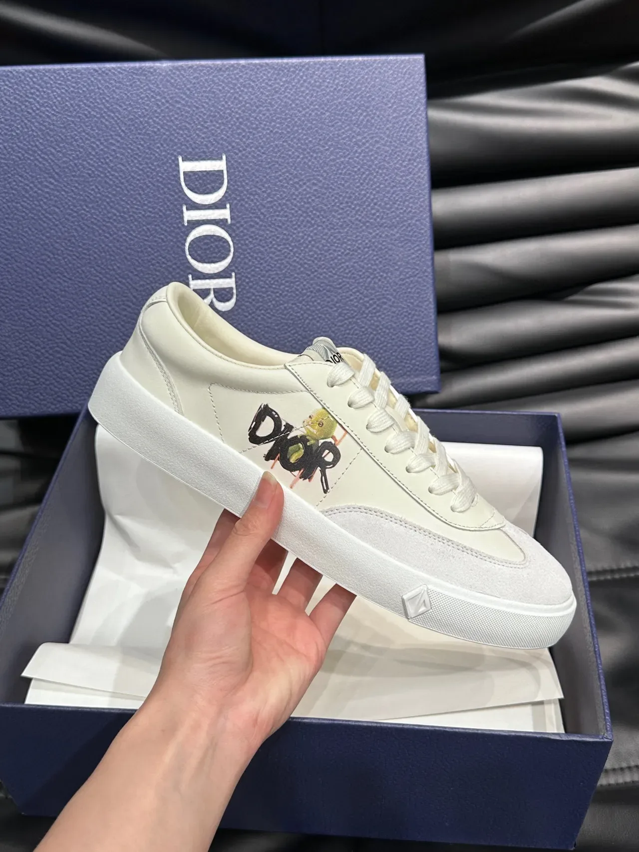 Dior White Beige Low-Top Two-Tone Lifestyle Sneakers 5