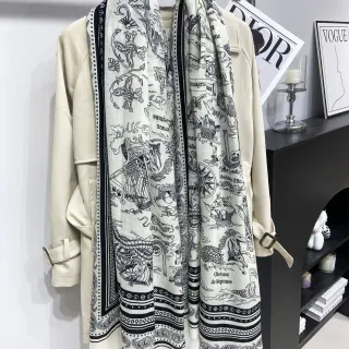 Dior 白色黑色航海插图印刷对比丝绸围巾