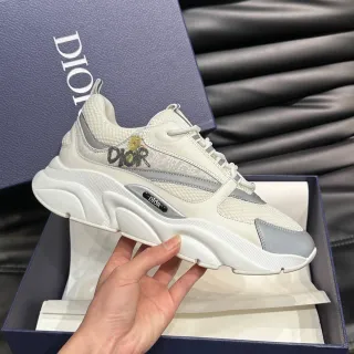 Dior White Gray Sculpted Sole Mesh And Synthetic Overlay Construction Chunky Sneakers