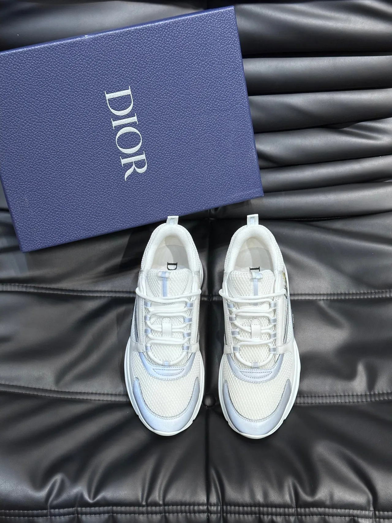 Dior White Gray Sculpted Sole Mesh And Synthetic Overlay Construction Chunky Sneakers 2