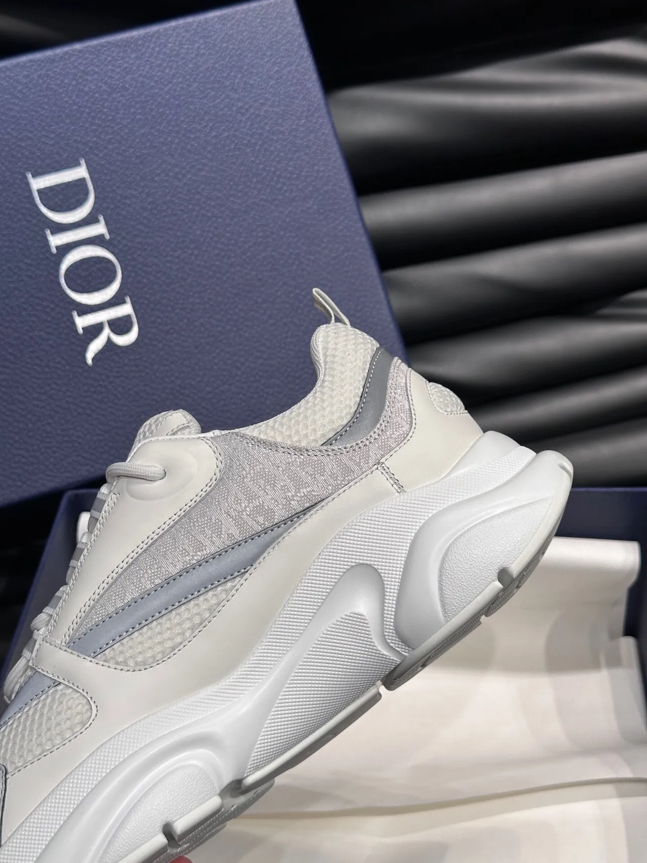 Dior White Gray Sculpted Sole Mesh And Synthetic Overlay Construction Chunky Sneakers 8