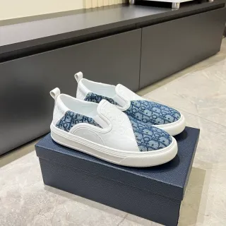Dior White Navy Slip-On Monogram Jacquard Lifestyle Sneakers