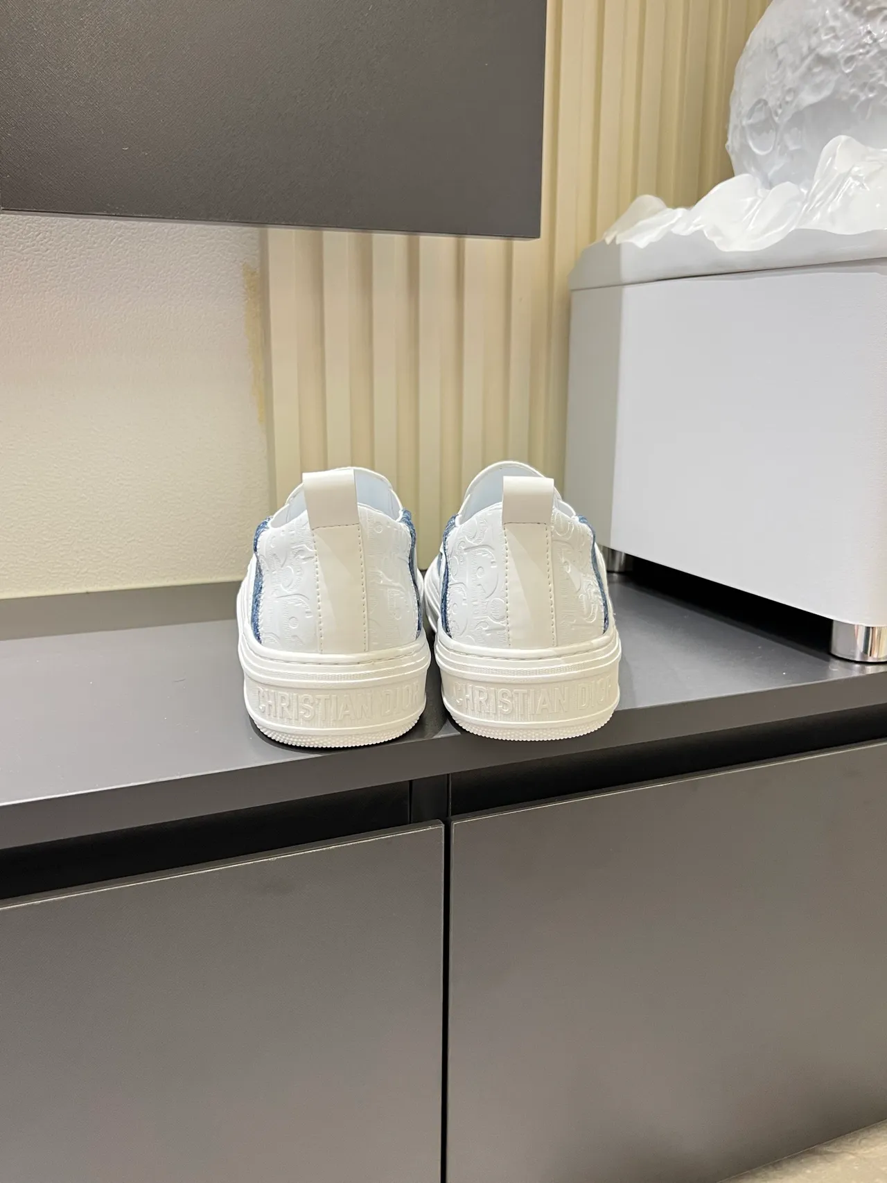 Dior White Navy Slip-On Monogram Jacquard Lifestyle Sneakers 2