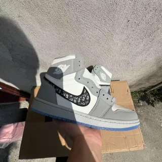 Dior x Air Jordan 1 Gray White Monogram Basketball Shoes