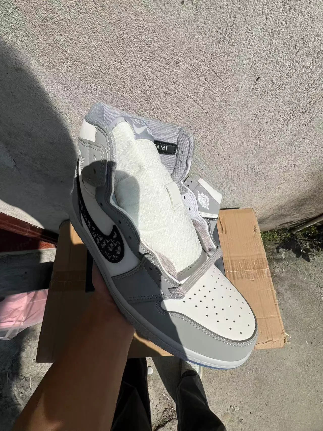 Dior x Air Jordan 1 Gray White Monogram Basketball Shoes 2