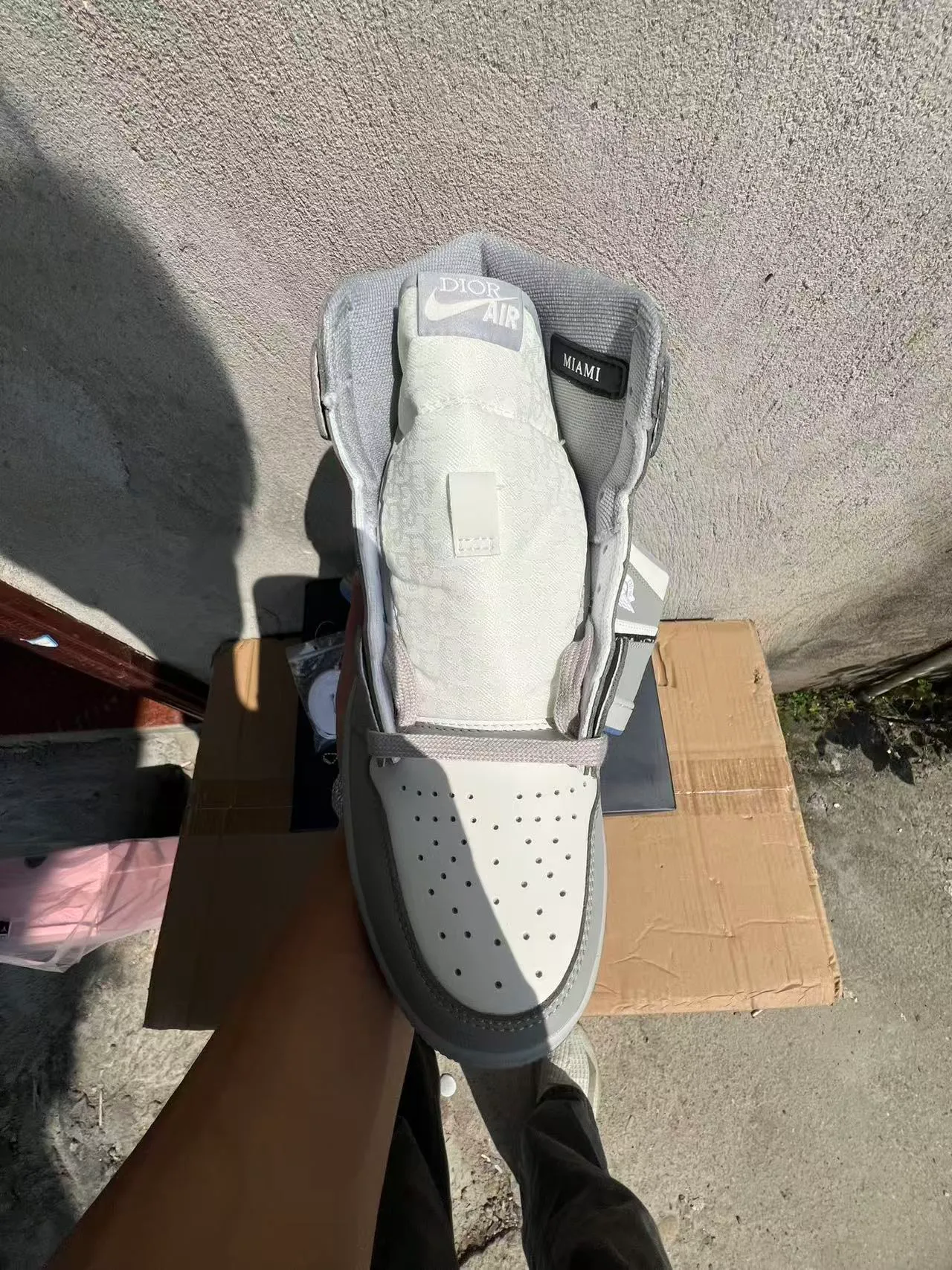 Dior x Air Jordan 1 Gray White Monogram Basketball Shoes 3