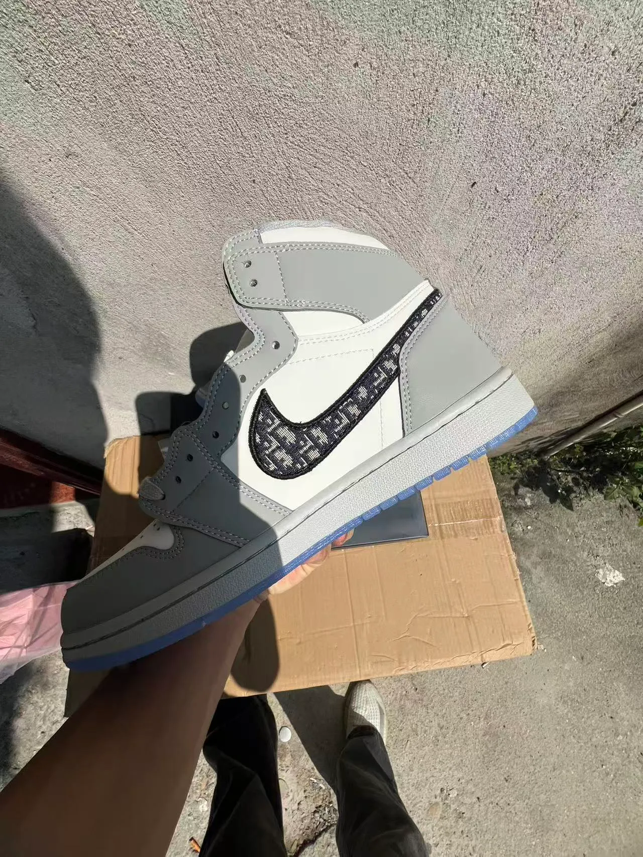 Dior x Air Jordan 1 Gray White Monogram Basketball Shoes 5