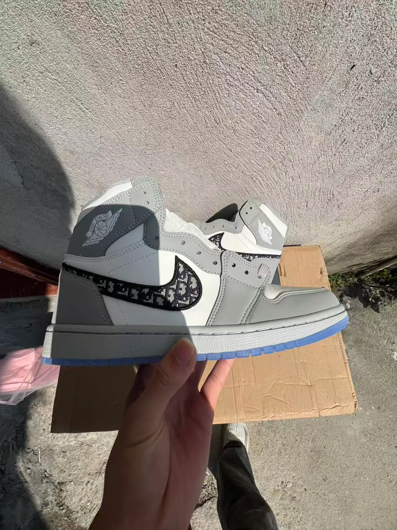 Dior x Air Jordan 1 Gray White Monogram Basketball Shoes 7