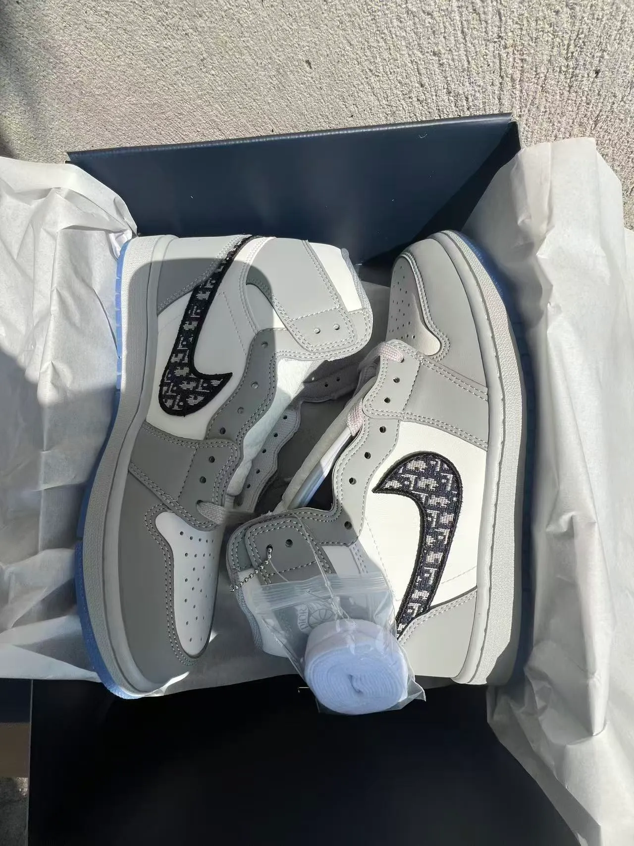 Dior x Air Jordan 1 Gray White Monogram Basketball Shoes 9